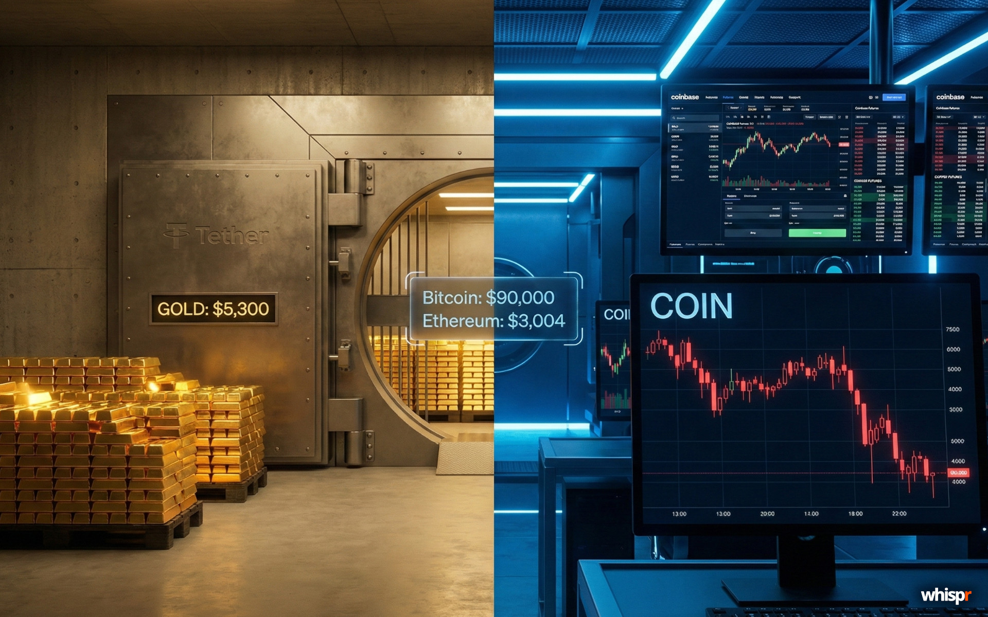 Oro frente a cripto: la batalla de estrategias entre Tether y Coinbase en un mercado volátil