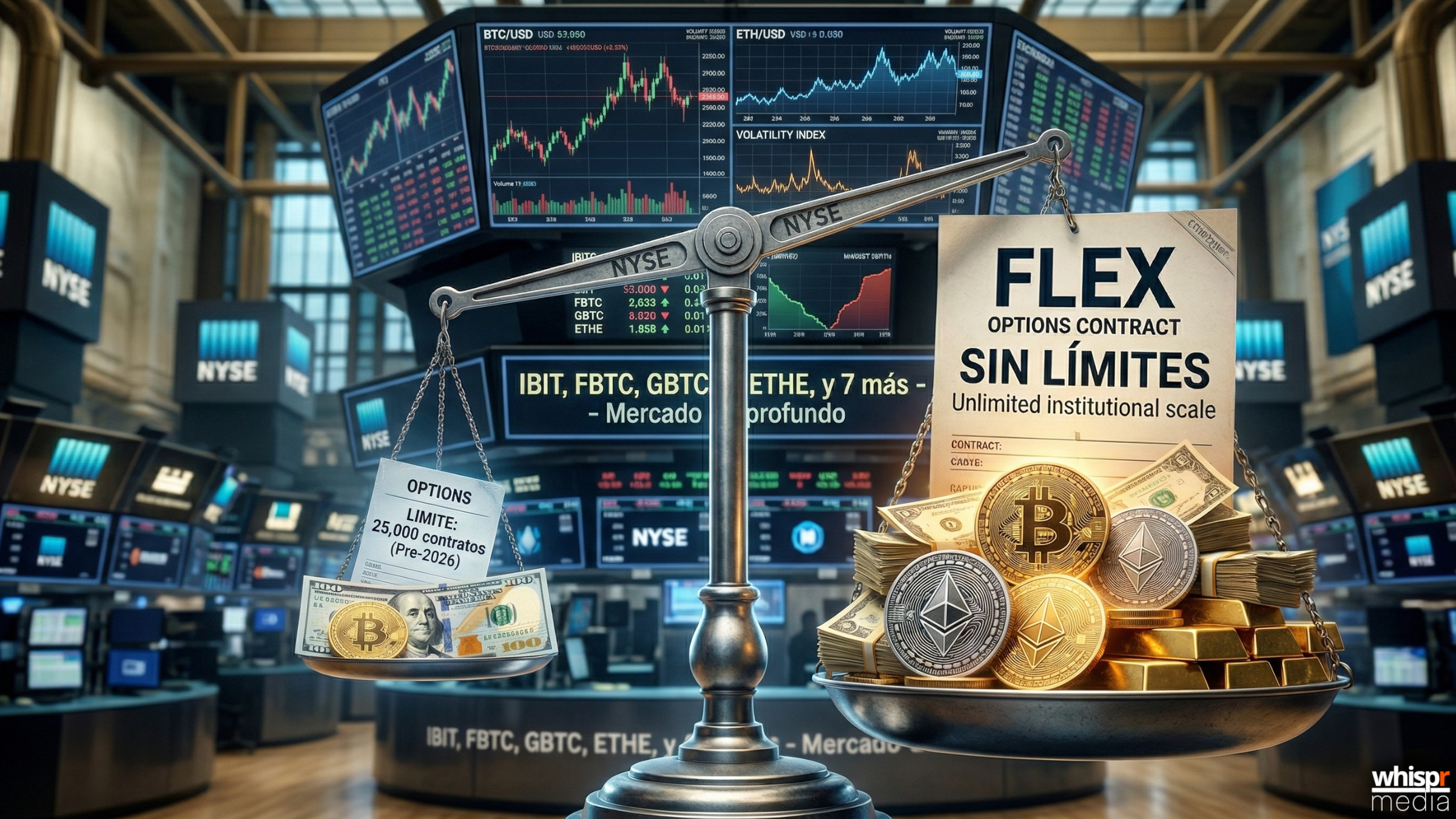 NYSE elimina los límites en opciones de ETF de Bitcoin y Ethereum y abre la puerta a los grandes inversores