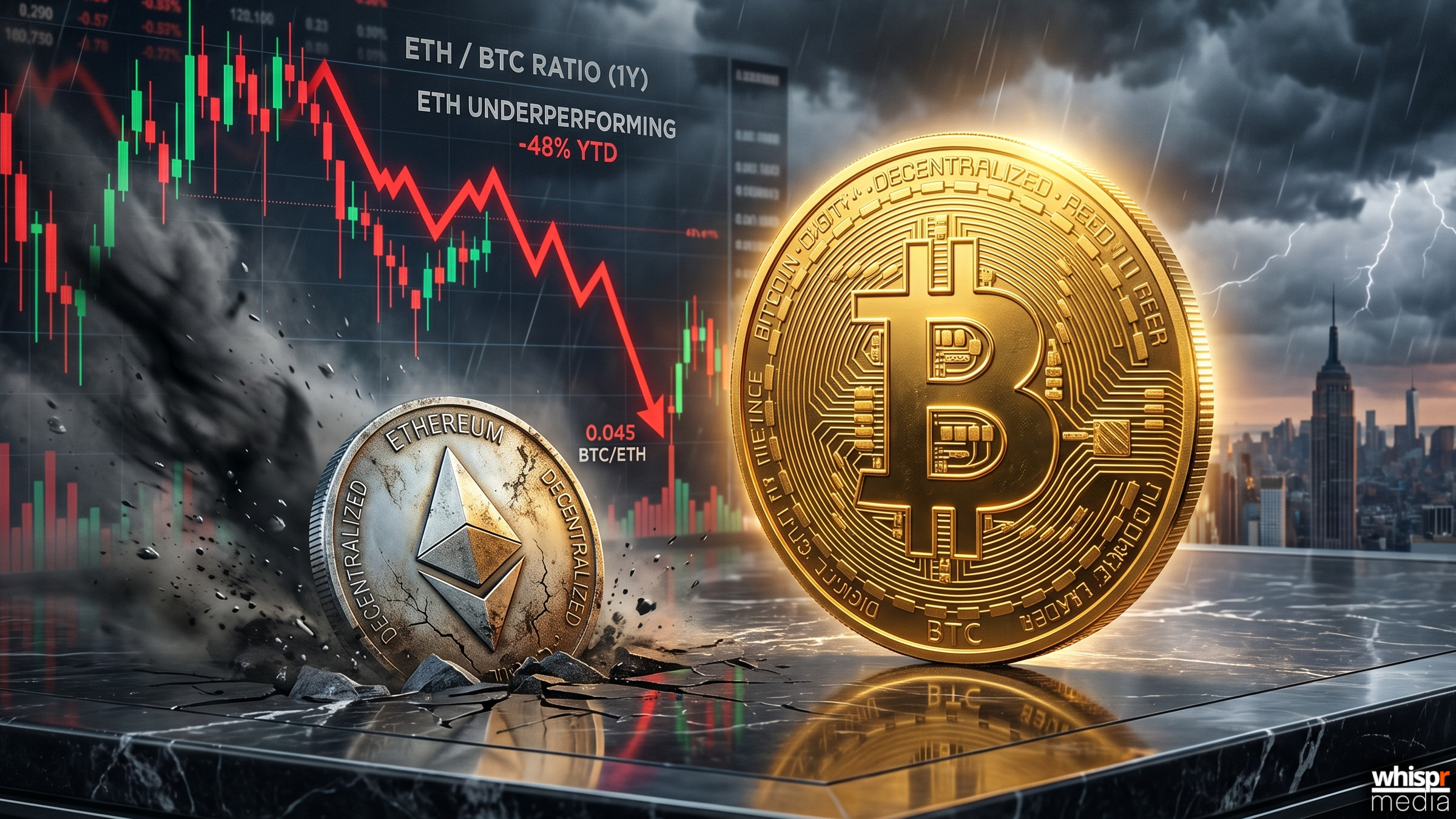 Ethereum pierde terreno: El ratio ETH/BTC toca mínimos de 10 meses